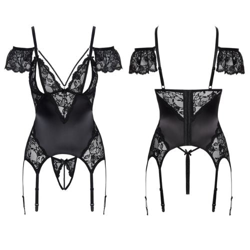 Cottelli Satin & Lace Basque & Crotchless String Set from Nice 'n' Naughty