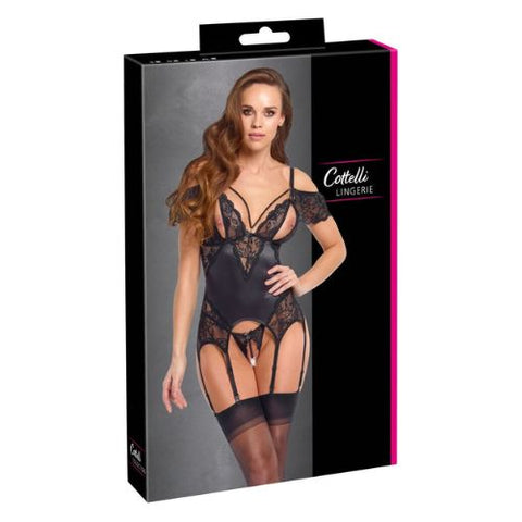 Cottelli Satin & Lace Basque & Crotchless String Set from Nice 'n' Naughty