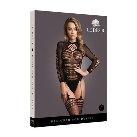 Le Desir Bodystocking with Long Sleeves and Short Turtleneck Black from Nice 'n' Naughty